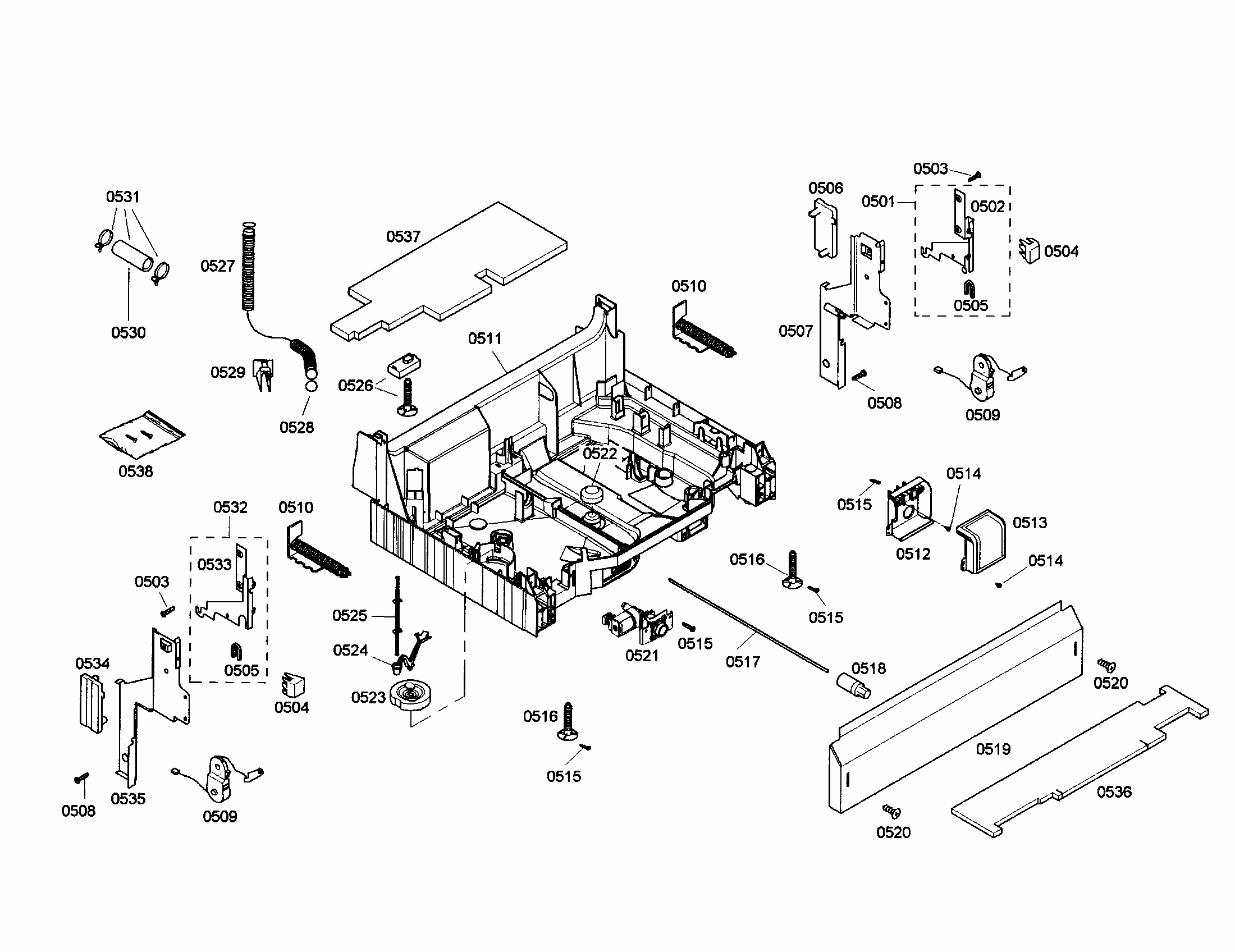 Base Diagram and Parts List for S35KMK17UC 46 Bosch Dishwasher