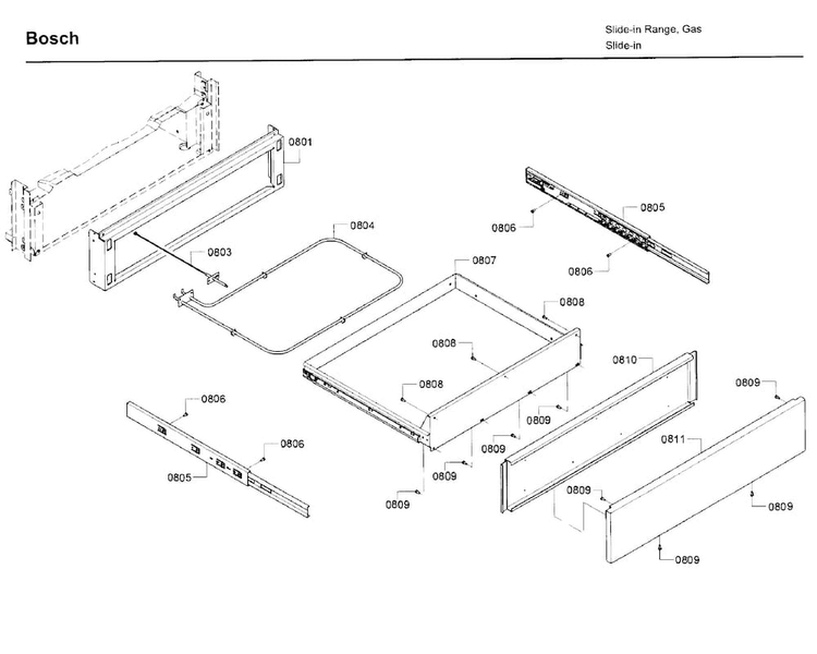 Drawer Diagram and Parts List for HGI8054UC 06 Bosch Range