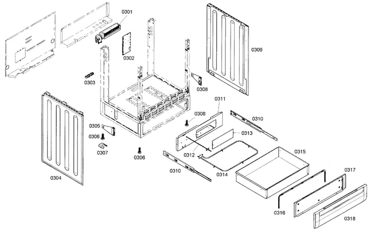 Drawer Assy Diagram and Parts List for HEI7132U 01 Bosch Range