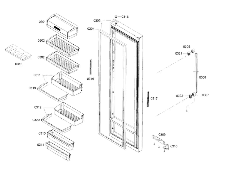 Door 2 Diagram and Parts List for B22CS50SNB 02 Bosch Refrigerator