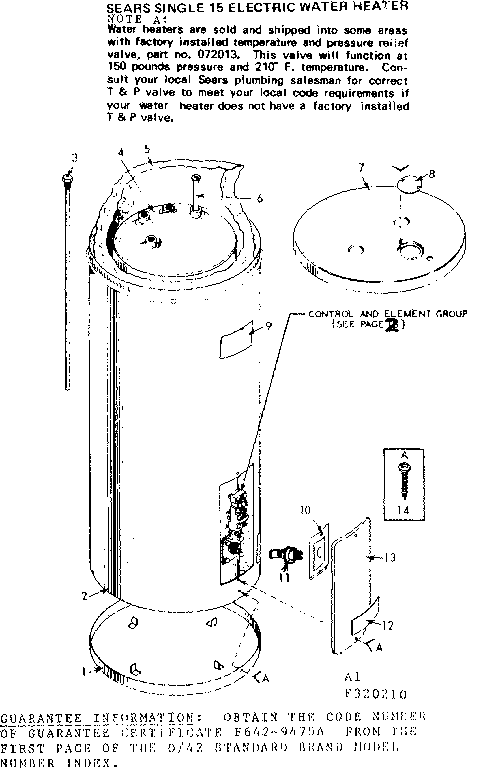 Non-functional Replacement Parts Diagram and Parts List for 153320210  Kenmore Water Heater