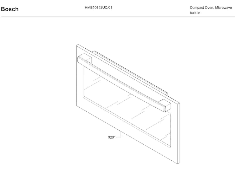 Microwave Door Diagram and Parts List for HBL57M52UC 01 Bosch Wall Oven