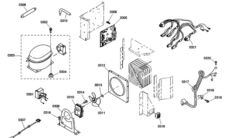 Compressor Diagram and Parts List for KBUDT4255E 01 Thermador Refrigerator