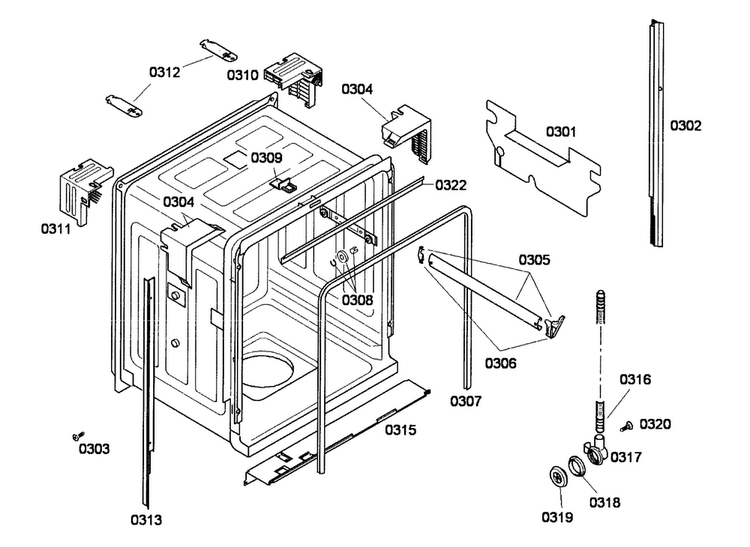 Cabinet Diagram and Parts List for SHE42L12UC 53 Bosch Dishwasher