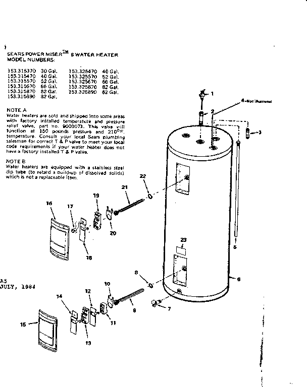 Replacement Parts Diagram and Parts List for 153315370  Kenmore Water Heater