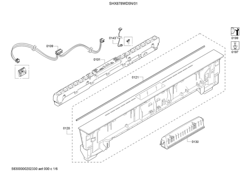 Operating Module/Facia Panel Diagram and Parts List for SHX878WD5N 01 Bosch Dishwasher