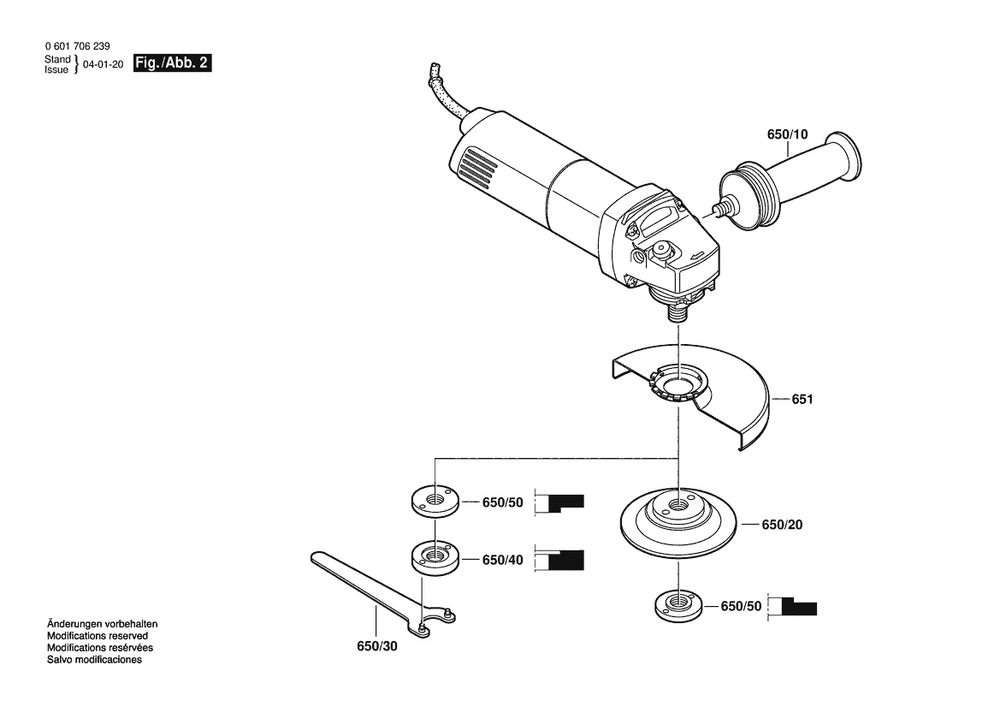 Section 2 Diagram and Parts List for GWS1706EVS 0601706239 Bosch Angle Grinder