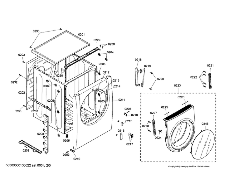 Body/door Diagram and Parts List for WTMC533SUS 06 Bosch Dryer
