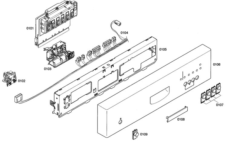 Front Panel Diagram and Parts List for SHE42L12UC 38 Bosch Dishwasher