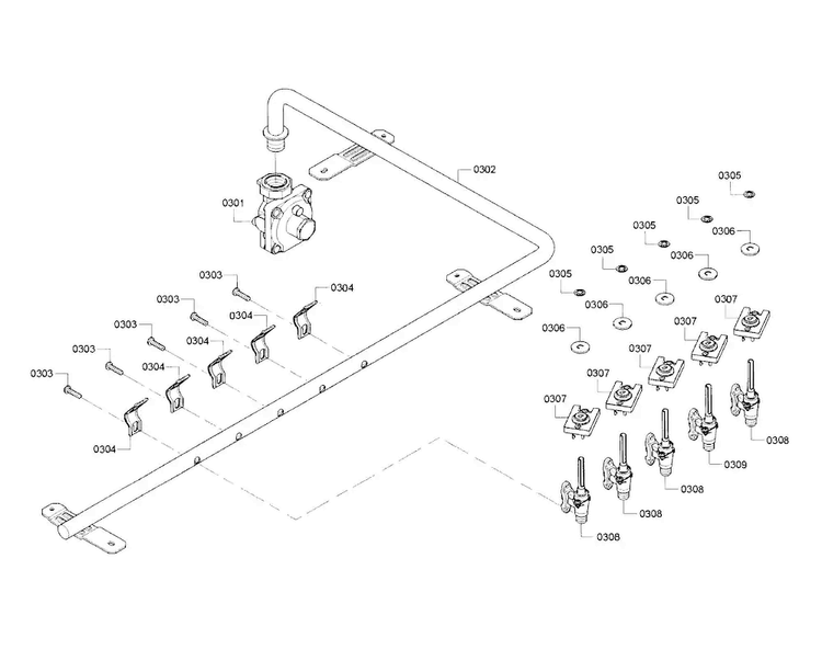 Valve Assy Diagram and Parts List for NGM5655UC 01 Bosch Cooktop