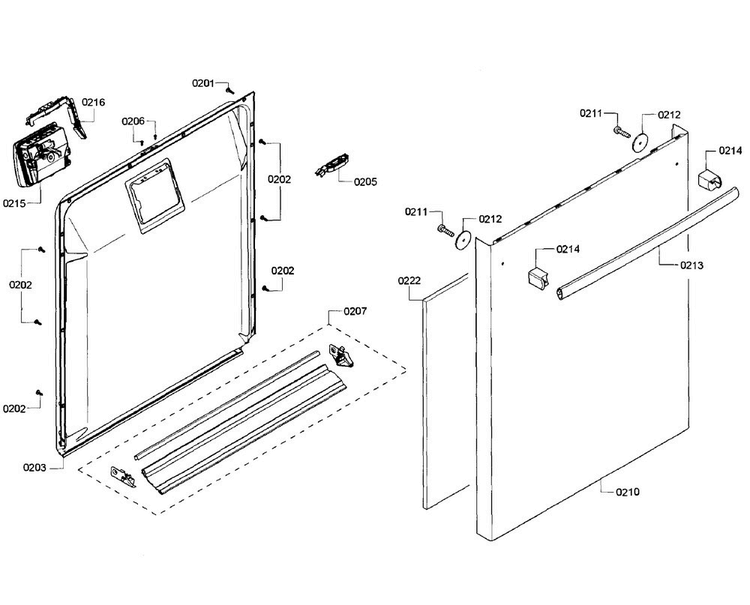 Door Section Diagram and Parts List for SHX3AR52UC 21 Bosch Dishwasher