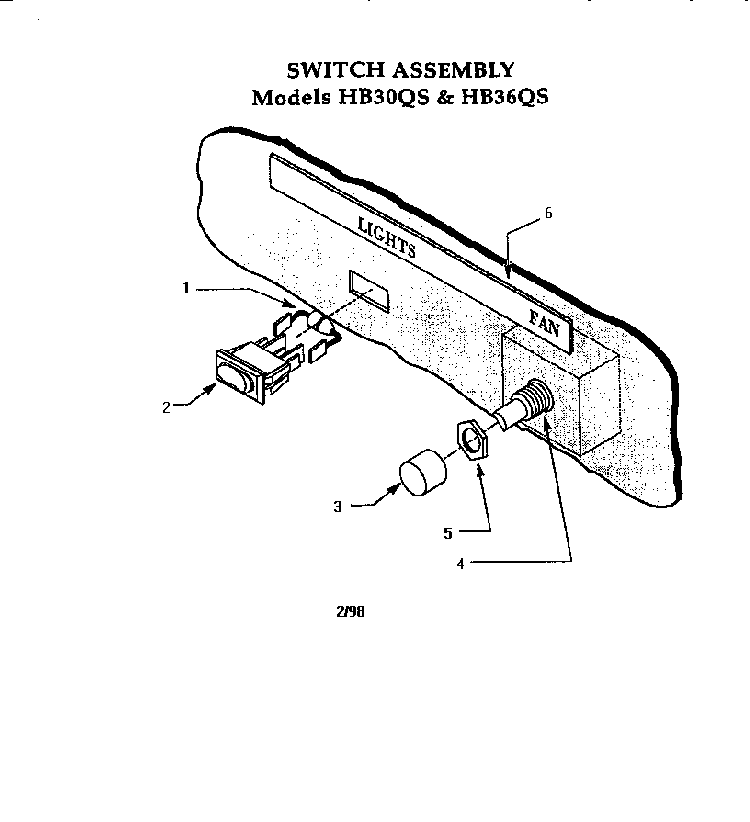 Switch Assembly Models Hb30qs & Hb36qs Diagram and Parts List for HB30QS  Thermador Range Hood