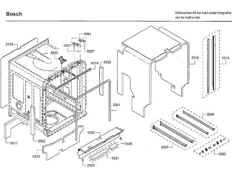 Frame Diagram and Parts List for SHXN8U55UC 09 Bosch Dishwasher