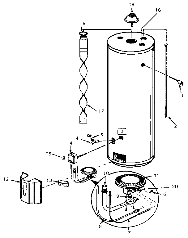 Replacement Parts Diagram and Parts List for 153335350  Kenmore Water Heater