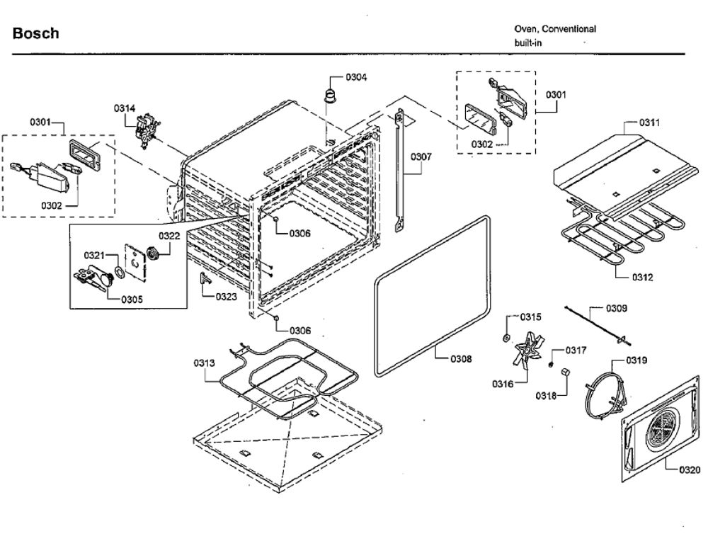 Cavity 1 Diagram and Parts List for HBLP651RUC 02 Bosch Wall Oven