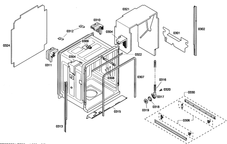 Cabinet Diagram and Parts List for SHE55M16UC 59 Bosch Dishwasher