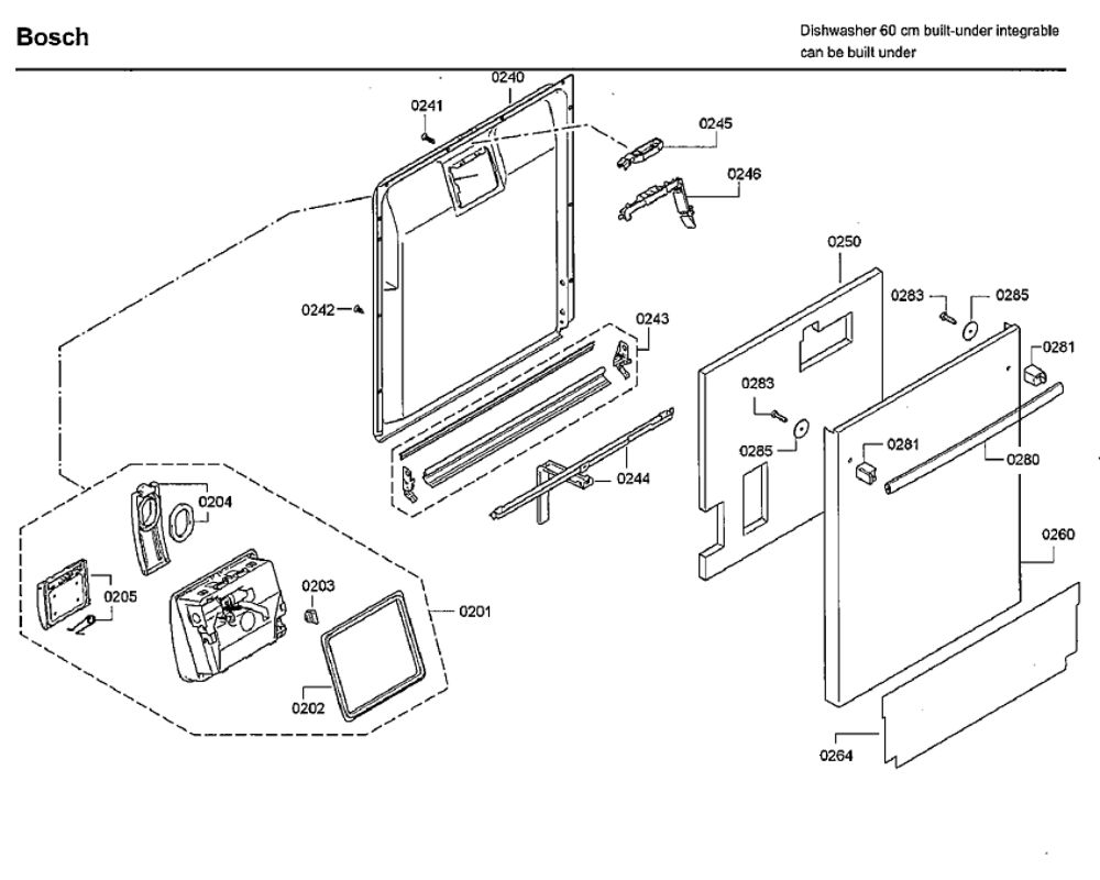 Door Diagram and Parts List for SHX9PT75UC B4 Bosch Dishwasher
