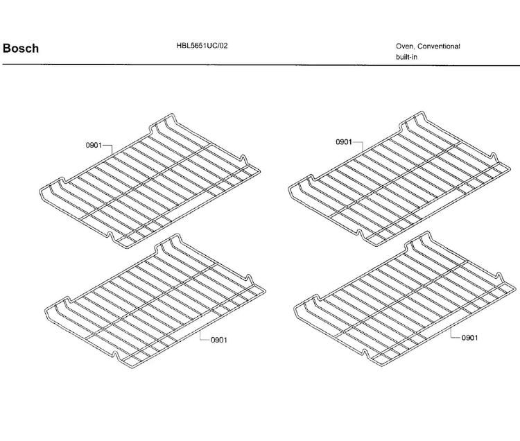 Rack Diagram and Parts List for HBL5651UC 02 Bosch Wall Oven