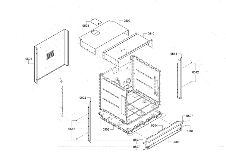 Base & Frame Assy Diagram and Parts List for HBN5450UC 08 Bosch Wall Oven