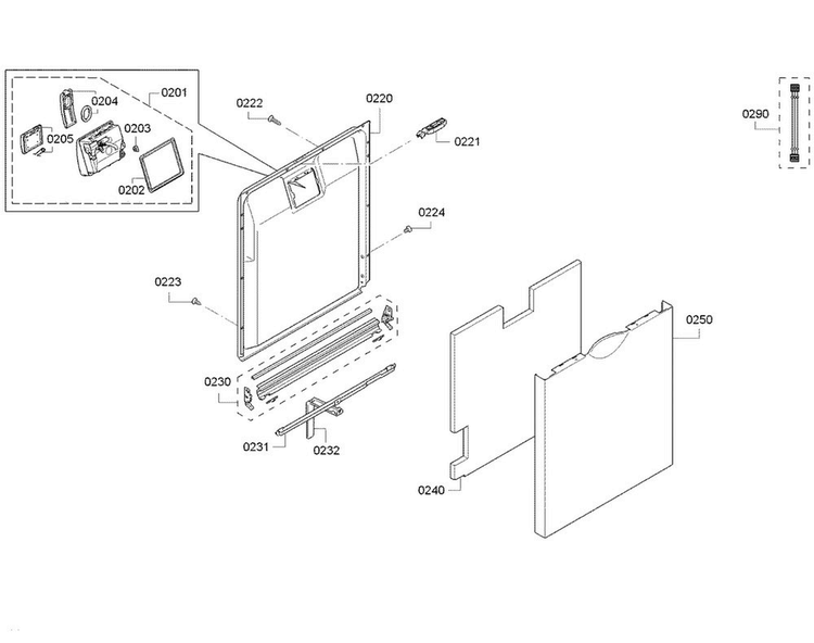 Door Diagram and Parts List for SGE53U56UC C6 Bosch Dishwasher