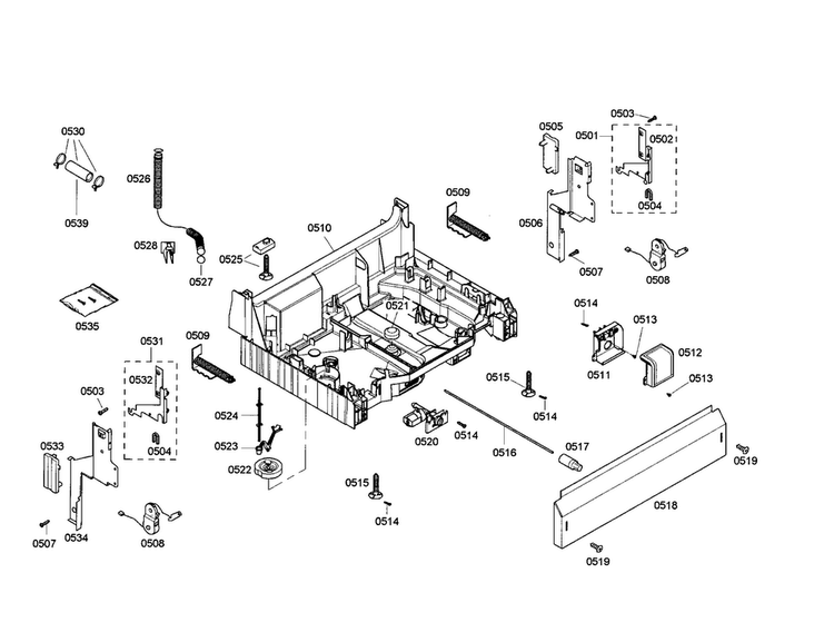 Base Diagram and Parts List for SHX43M02UC 48 Bosch Dishwasher