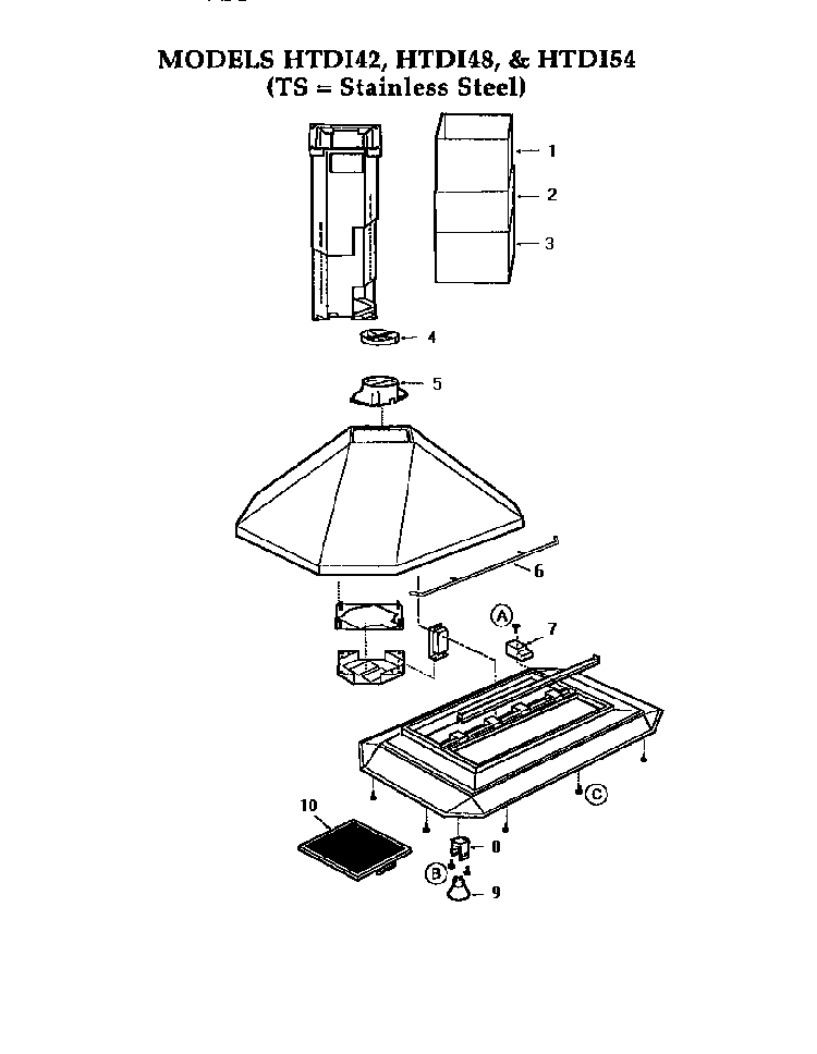 Section 2 Diagram and Parts List for HTDI54  Thermador Range Hood