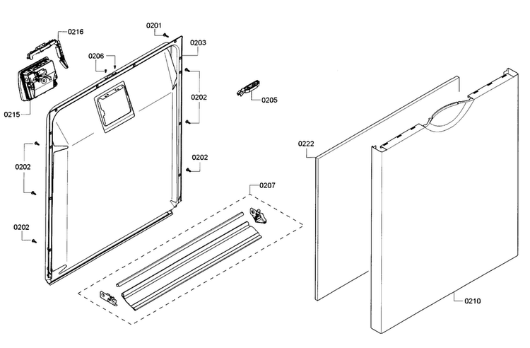 Door Diagram and Parts List for SHE3AR56UC 18 Bosch Dishwasher