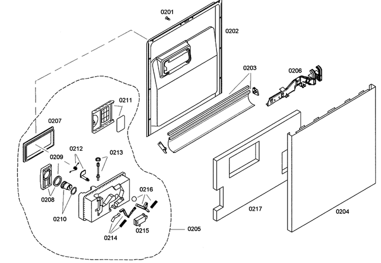 Door Assy Diagram and Parts List for SHE42L16UC 22 Bosch Dishwasher