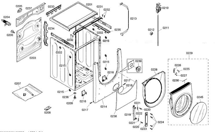 Cabinet Parts Diagram and Parts List for WFMC530CUC 13 Bosch Washer