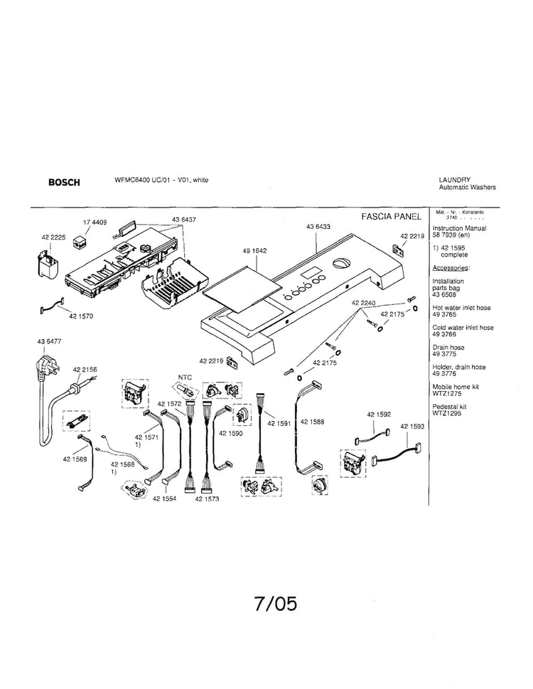 Fascia Panel Diagram and Parts List for WFMC6400UC 01 Bosch Washer