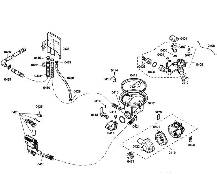 Pump Assy Diagram and Parts List for SHE55P06UC 58 Bosch Dishwasher