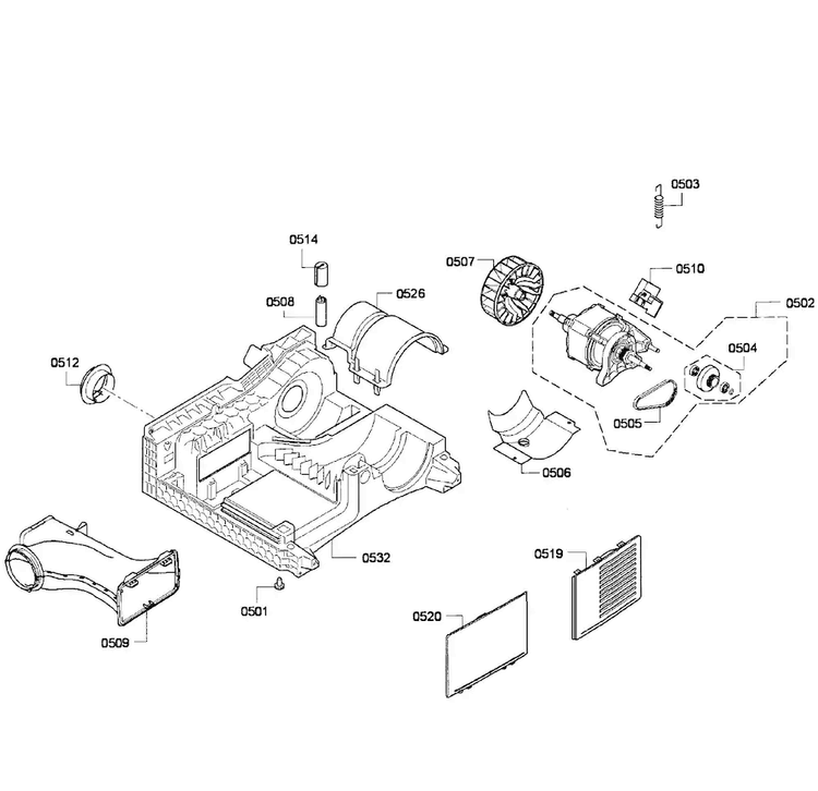 Motor Assy Diagram and Parts List for WTV76100US 09 Bosch Dryer