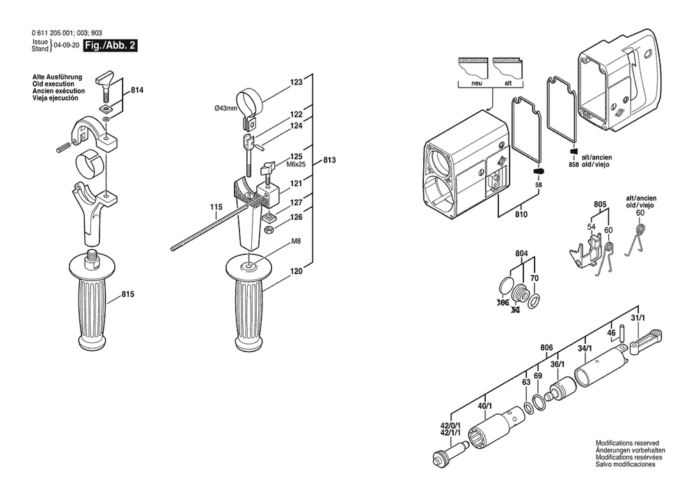Section 2 Diagram and Parts List for 0611205033  Bosch Drill