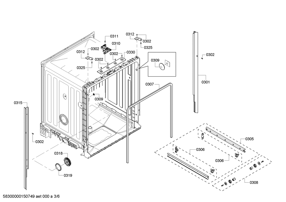 Diagram 3 Diagram and Parts List for SHX4AP05UC-05  Bosch Dishwasher