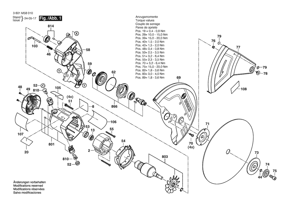 Figure 2 Diagram and Parts List for 3601M58010 GCO15-14 Bosch Circular Saw