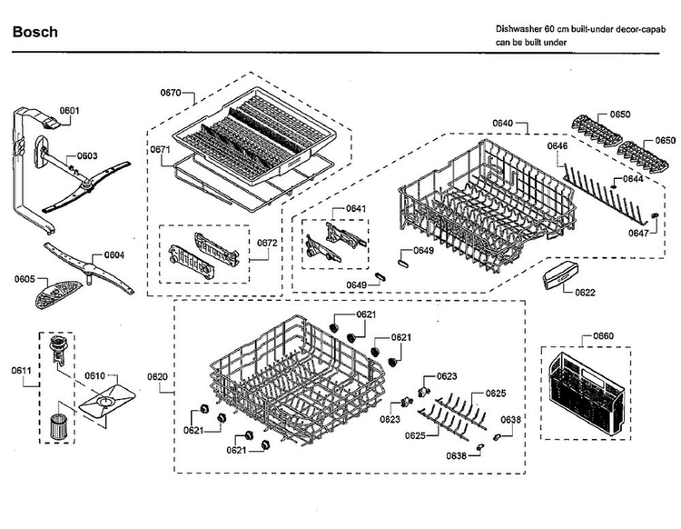 Rack Asy Diagram and Parts List for SHSM63W52N 01 Bosch Dishwasher