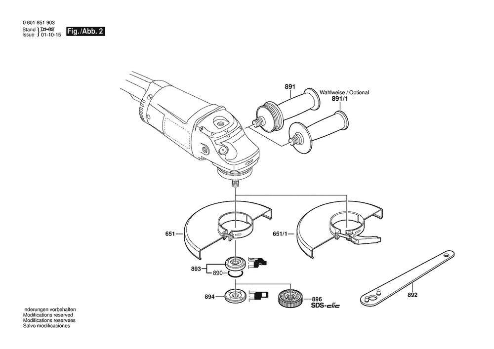 Section 2 Diagram and Parts List for GWS21-180JH 0601851908 Bosch Angle Grinder