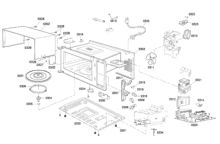 Main Assy Diagram and Parts List for HMB5051 01 Bosch Microwave