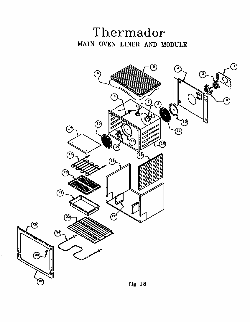 Main Oven Liner And Module Diagram and Parts List for RED30VQW PRIOR-9708 Thermador Range