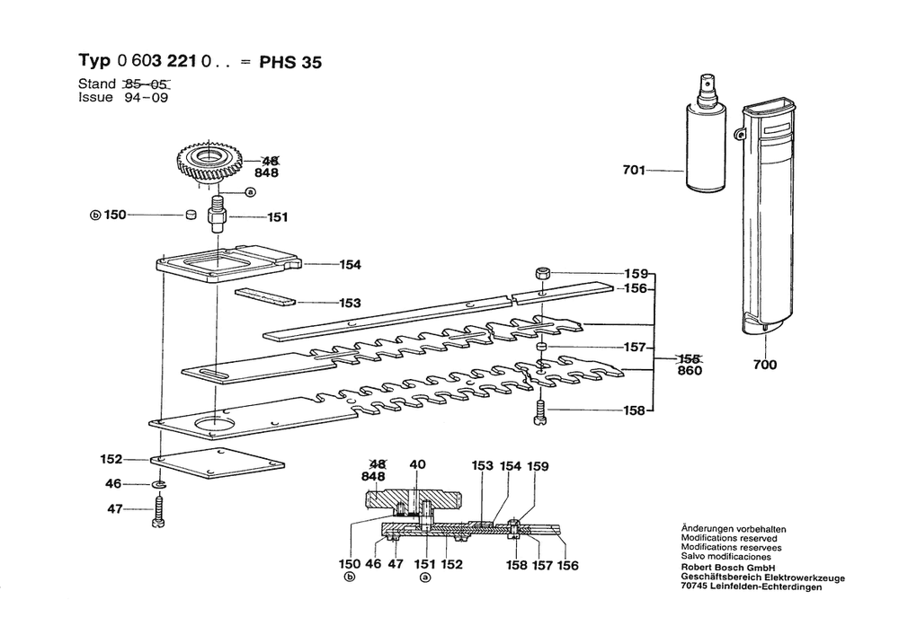 Section 2 Diagram and Parts List for PHS35 0603221003 Bosch Nibbler & Shears