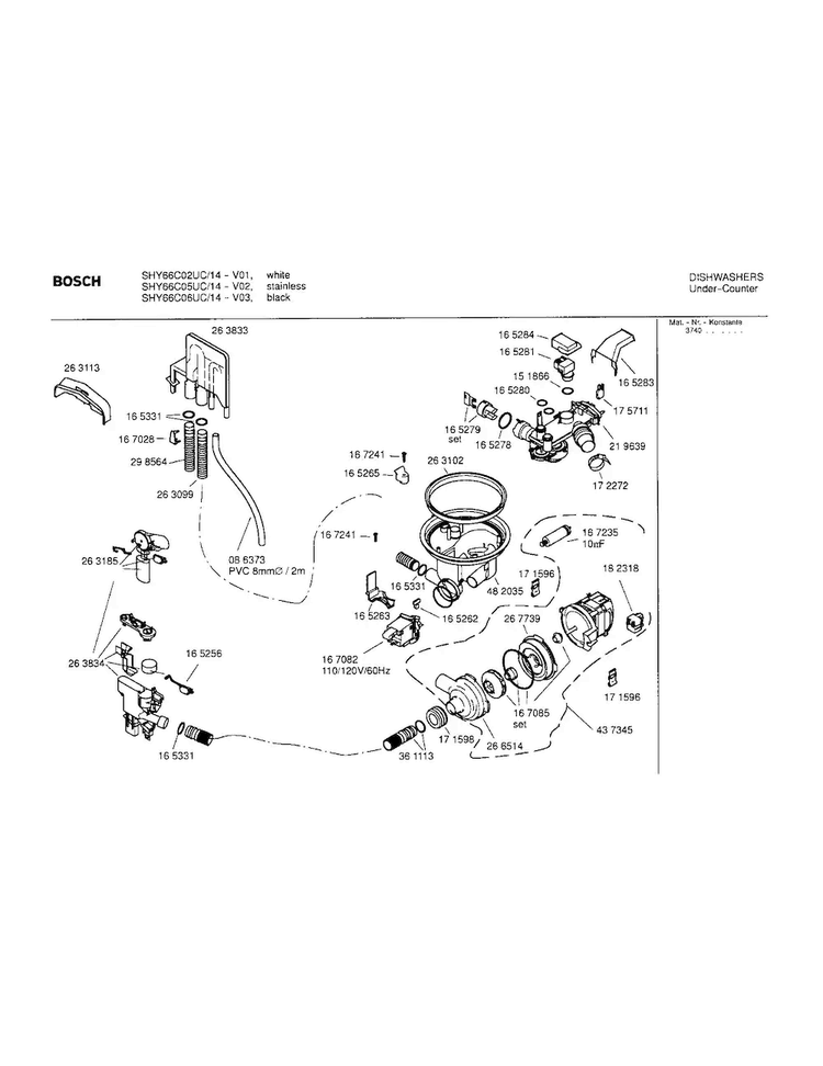 Component Assemblies Diagram and Parts List for SHY66C02UC 14 Bosch Dishwasher