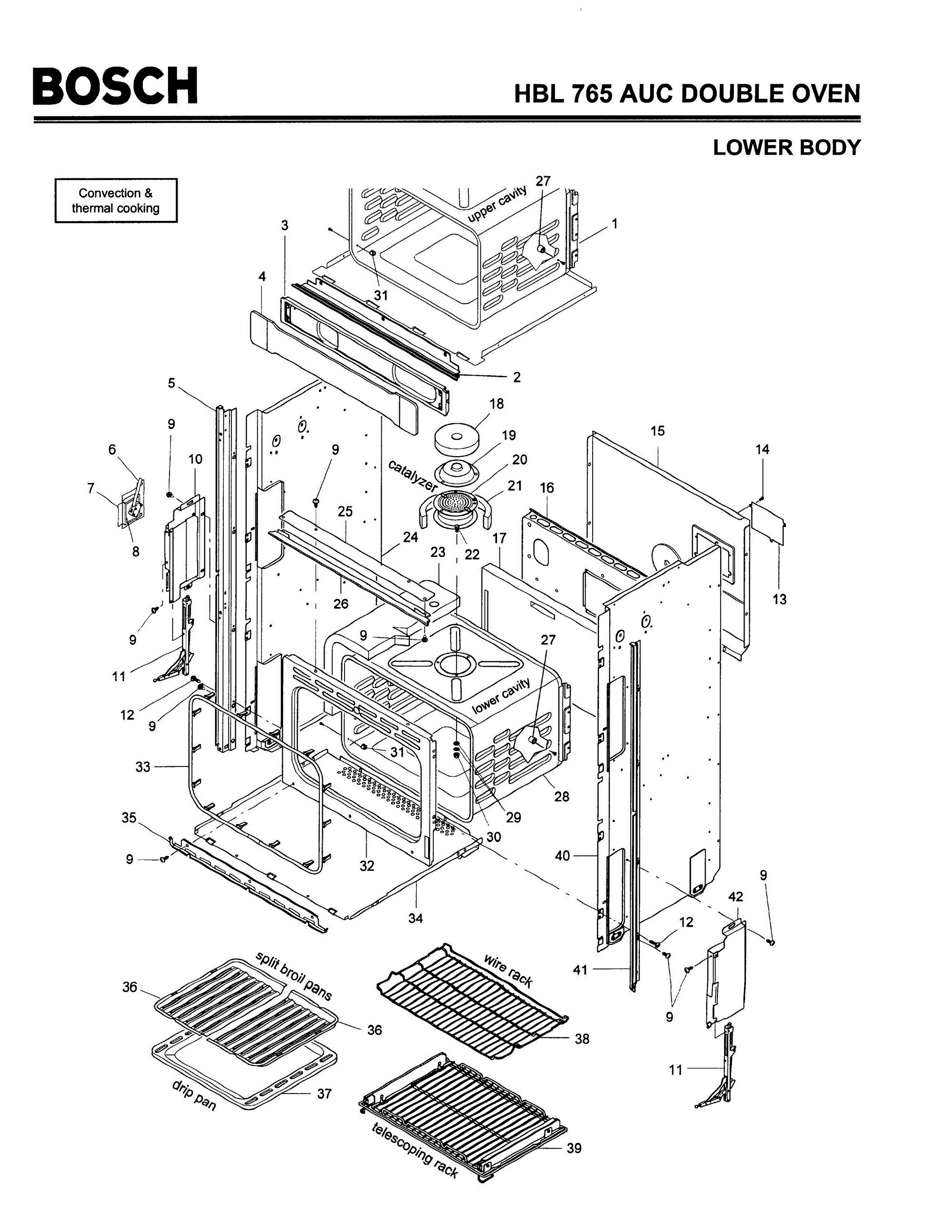 02 - BODY, LOWER Diagram and Parts List for HBL765AUC(FD8207-)  Bosch Wall Oven