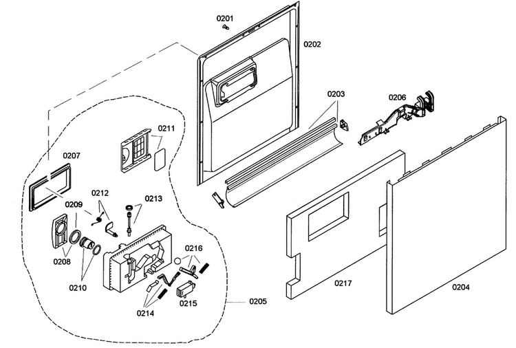 Door Assy Diagram and Parts List for SHE43C02UC 38 Bosch Dishwasher