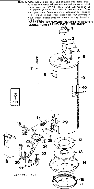 Replacement Parts Diagram and Parts List for 153334471  Kenmore Water Heater