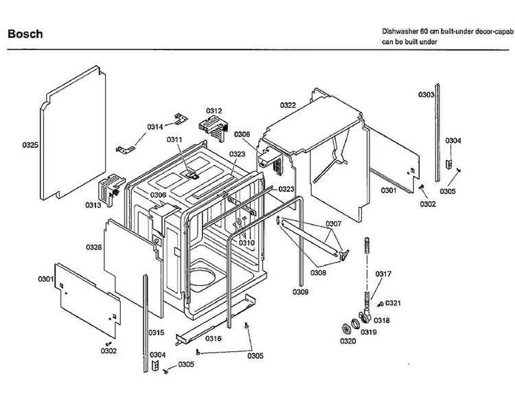 Tub Diagram and Parts List for SHE66C02UC 14 Bosch Dishwasher
