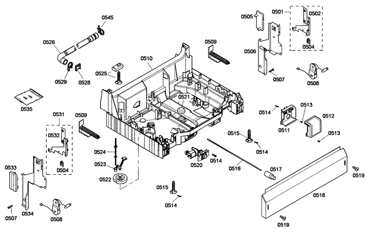 Base Assy Diagram and Parts List for SHE33M06UC 53 Bosch Dishwasher