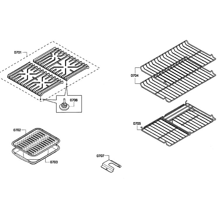 Grates/shelfs Diagram and Parts List for HGS7052UC 04 Bosch Range