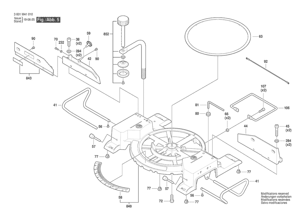 Section 5 Diagram and Parts List for 3601M41010  Bosch Miter Saw
