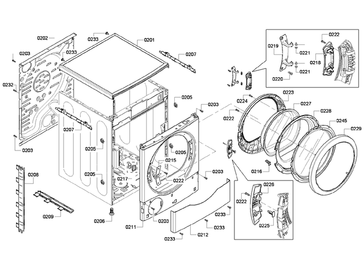 Cabinet Assy Diagram and Parts List for WTVC833PUS 09 Bosch Dryer