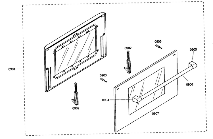 Oven Door Diagram and Parts List for PRD364ELHU02  Thermador Range